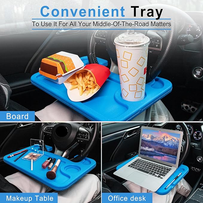 JUSTTOP Car Steering Wheel Desk, Travel Car Accessories, Car Stand Trays for Eating, Multipurpose Car Steering Wheel Desk Tray Table(Blue)