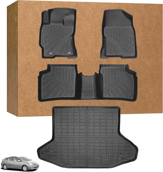 Floor Mats for Toyota Prius 2004-2009, Custom Fit TPE All Weather Protection Floor Liners, Prius c & Prius v Non-Slip Waterproof Trunk Mat, Car Accessories for 2nd Gen Prius