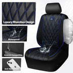 CAR PASS Piping Luxury PU Leather Two Front Car Seat Covers,Waterproof Anti- Slip Seat Covers Compatible with Front Seat Armr