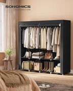 SONGMICS Portable Closet, Wardrobe Closet Organizer with Cover, 4 Hanging Rods and Shelves, 4 Side Pockets, 17.7 x 66.9 x 65.