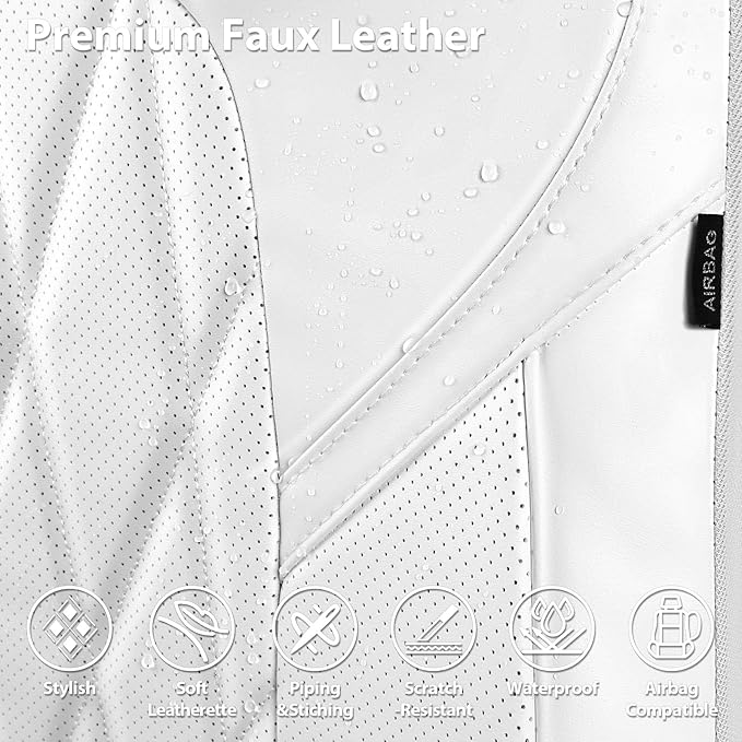 CAR PASS Nappa Leather High Back Front Seat Covers, Tesla Model 3 Model Y Breathable Faux Leather Front Bucket Seat Covers, A