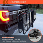Hitch Mount Cargo Carrier Basket 60"*25"*6"+Waterproof Bag 25 Cubic Feet(60"*24"*31"),and Cargo Net with Attachment Hooks,Ratchet Straps,Hitch Stabilizer.500 Lbs Capacity,foldable,fit 2" Receiver