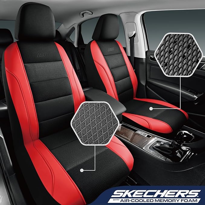 Skechers Men’s Seat Covers, Air-Cooled Memory Foam Car Seat Covers Front Seats, Airbag Compatible,Universal Fit for Most Cars