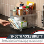 Masirs 2-Tier Clear Pull-Out Drawer Organizer - Sleek, Compact & Sturdy Makeup and Closet Organizer - Easy Assembly Kitchen S