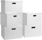 Graciadeco Large 17" 36 Quart Collapsible Stackable Storage Bins with Lids, 5 Packs White Linen Fabric Closet Boxes with Lids