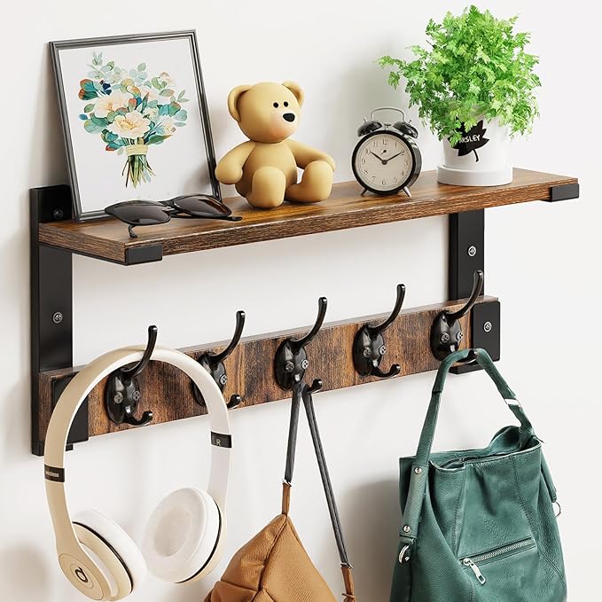 Oraich Wall Hooks with Shelf, Coat Rack Wall Mount for Coat Backpack Key Clothes Hanger, Wall Floating Shelf Hanging in Entry