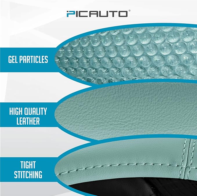 PIC AUTO Steering Wheel Cover, Glitter Gel Particles & Mint Luxury Leather Car Steering Cover, Universal Fit 14.5"-15.5" Anti