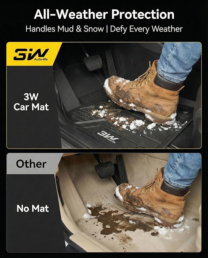 3W Floor Mats Fit for 2026 2025 2024 2023 Honda CR-V(Include Hybrid & CRV FCEV), Custom Fit Floor Liner for 1st 2nd Row Floor Liner TPE All-Weather Car Liners Black