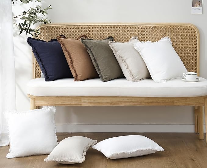 Foindtower Set of 2 Decorative Linen Fringe Throw Pillow Covers Cozy Boho Farmhouse Cushion Cover with Tassels Soft Accent Pi