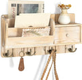 Rebee Vision Pine Wood Key Holder Wall Mount with Mail Sorter - Decorative Entryway Mail Organizer Wall Mounted with Key Hook