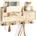 Rebee Vision Pine Wood Key Holder Wall Mount with Mail Sorter - Decorative Entryway Mail Organizer Wall Mounted with Key Hook