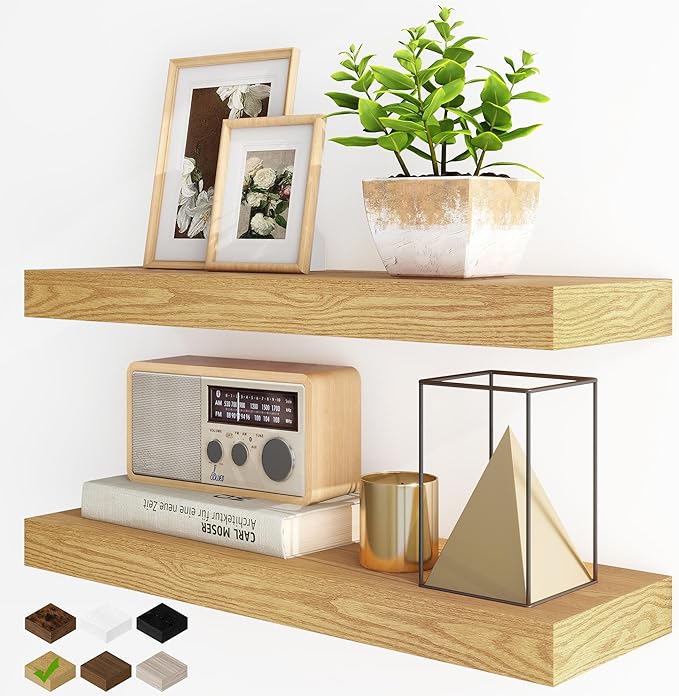 Fun Memories Floating Shelves for Wall, 24Inch Floating Shelves Set of 2, Hanging Shelf with Invisible Brackets, Wood Shelves