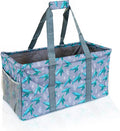 Extra Large Utility Tote Bag - Oversized Collapsible Reusable Wire Frame Rectangular Canvas Basket With Two Exterior Pockets For Beach, Pool, Laundry, Car Trunk, Storage - Turtle