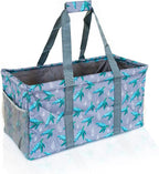 Extra Large Utility Tote Bag - Oversized Collapsible Reusable Wire Frame Rectangular Canvas Basket With Two Exterior Pockets For Beach, Pool, Laundry, Car Trunk, Storage - Turtle
