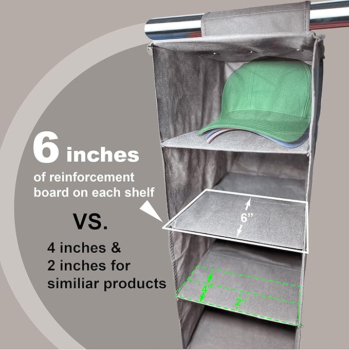 Perfect Curve 11-Pocket Hanging Baseball Hat Organizer - Gray Hat Storage Rack for Closet, Holds Up to 100 Caps. Also store s