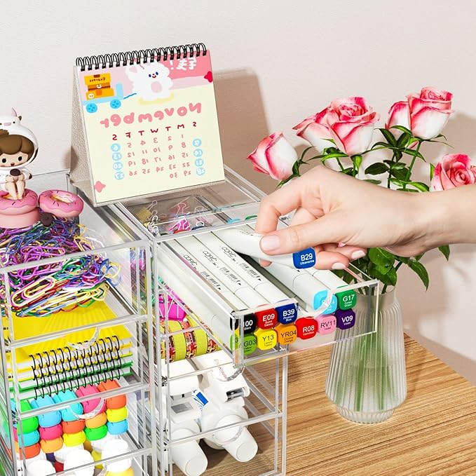 ARSTPEOE 22 Drawers, Acrylic Desk Makeup Organizer, Plastic Drawers Organizer, Stackable Storage Solution for Makeup, Dresser