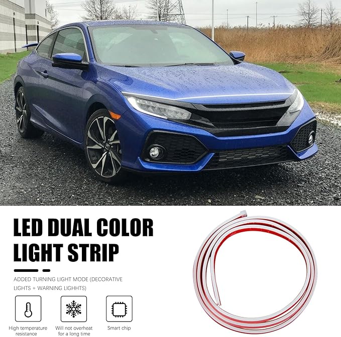 94.5 Inch Led Hood Light Strip, White Dynamic Car LED Hood Strip Lights with Fuse Protection, Turn Signal Lamp, Universal Exterior Daytime Running Light Strip for Cars, SUVs, Trucks