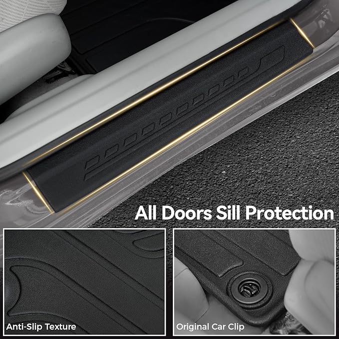 Floor Mats for Honda Civic Sedan 2012-2015, All Weather Floor Mats Trunk Cargo Liner and Door Sill Guards Accessories, Full Coverage Set (Not fit Coupe or Hybrid Models)