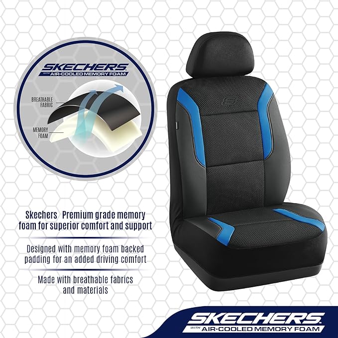 Skechers Memory Foam Car Seat Covers, Air Cool Mesh Thick Seat Covers, Car Seat Cover Full Sets, Airbag Compatible, Automotiv