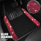 CAR PASS Bling Diamond Leather Steering Wheel Cover 14.5in-15in Floor Mats Shining Rhinestone Carpet Sparkly Glitter Crystal Anti-Slip Pad Fit Automotive SUV Pickup Truck Girl Women, 5pcs Black Red