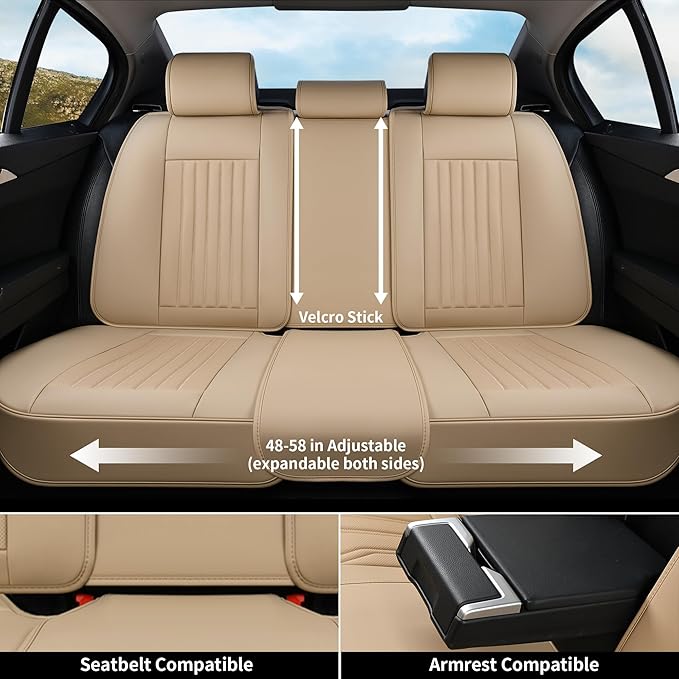 Coverado Beige Nappa Leather Car Seat Covers, Universal Fit Front Seats, 2-Pack Waterproof Seat Covers, Perforated Faux Leath