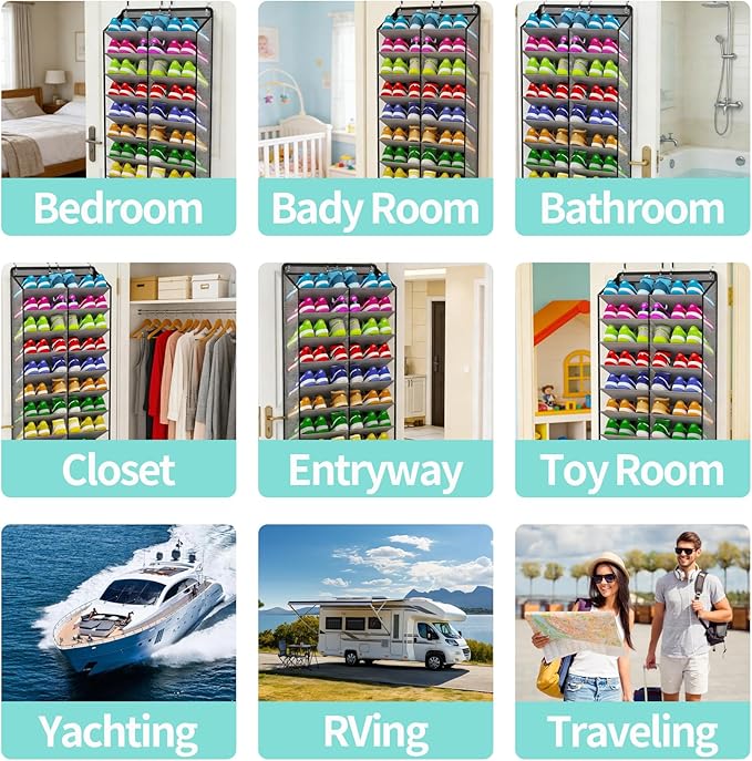 Heavy-Duty, over the door shoe organizer, Extra-Wide Large, shoe organizer, Holds 30 Pairs & Supports 100lbs, shoe rack, with
