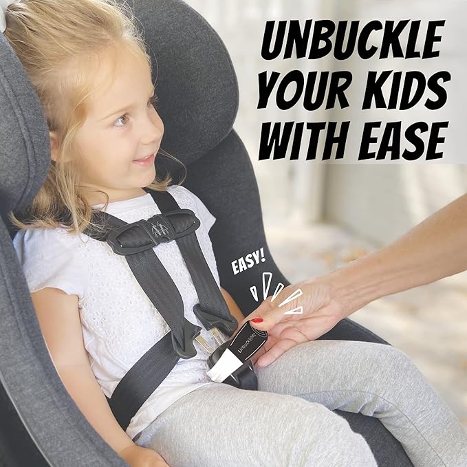 UnbuckleMe Car Seat Buckle Release Tool (As Seen on Shark Tank) - Easy Opener Aid for Arthritis, Long Nails, Older Kids - Button Pusher for Infant, Toddler Car Seats (2 Pack, Black & Gray)