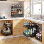 2-Pack Under Sink Storage Organizer with 2-Tier Slide Out Drawer, Sophisticated Mesh Pull Out Shelf for Kitchen & Bathroom, F