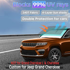 Sun Shade Sunshade for Jeep Grand Cherokee 2022-2025 2026 Windshield Cover, 4-Layers Sun Shield 250T Silver Sun Visor Foldable Window Shade Blocks UV Rays Cooler Car Accessories