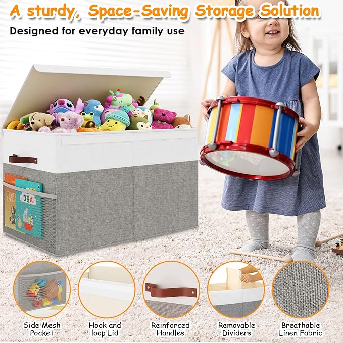Large Toy Storage Box with Lid Upgraded Toy Storage Chest Organizer with Divider Foldable Toy Bin for Kids Boys Girls Playroo