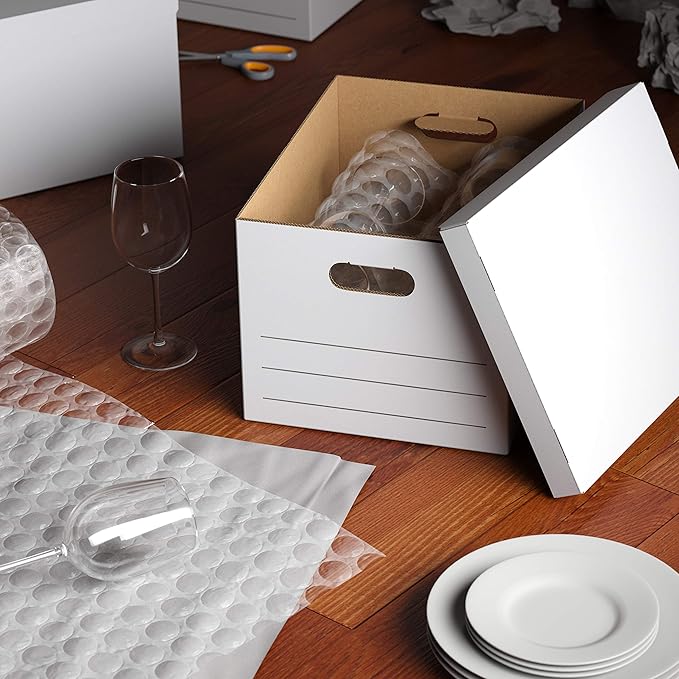Amazon Basics Storage/Filing Boxes with Lift-Off Lid, Letter/Legal Size, Collapsible, Tape-Free Assembly, White, 16.2" L x 12