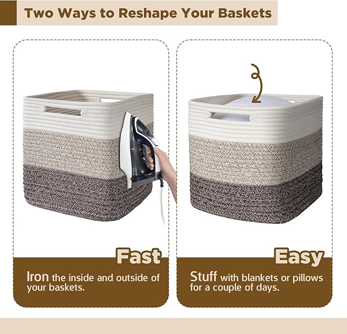 AELS Hand Woven Cotton Baskets for Storage, Cube Storage Bins with Handles, Foldable Collapsible Closet Organizers and Storag