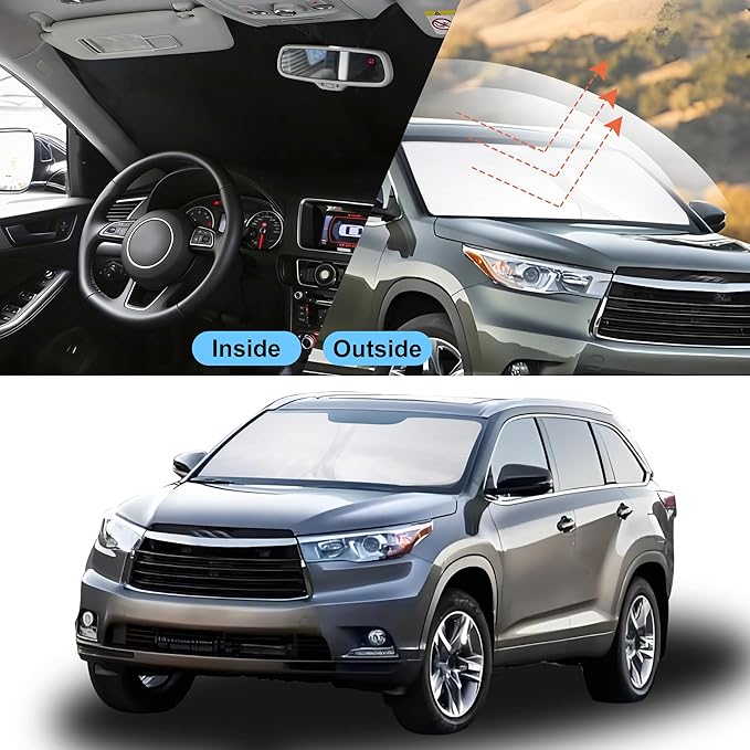 Front Windshield Sun Shade Foldable Car Front Window Sun Shade Windshield Shade Custom Fit for 2014-2019 Toyota Highlander Block UV Rays Accessories Heat Keep Cooler
