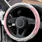 YOGURTCK Cute Diamond Soft Leather Steering Wheel Cover with Bling Bling Crystal Rhinestones, Universal 15 Inch for Women Gir