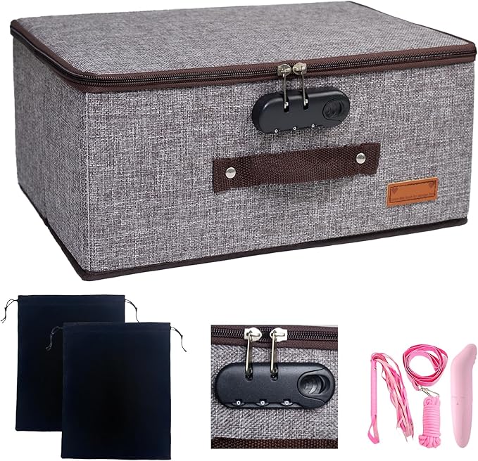 Locking Adult Game Toy Storage Organizer Lock Box Toy Storage Bins Game Toys Storage Bags with 2 Drawstring Bags, Large capac
