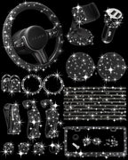 Belinous 27 PCs Bling Car Accessories for Women, Girl Car Accessories for Interior, Bling Steering Wheel Cover 14.5-15in, Bling License Plate Frame, Bling Phone Holder, Cup Coasters (Black Diamond)