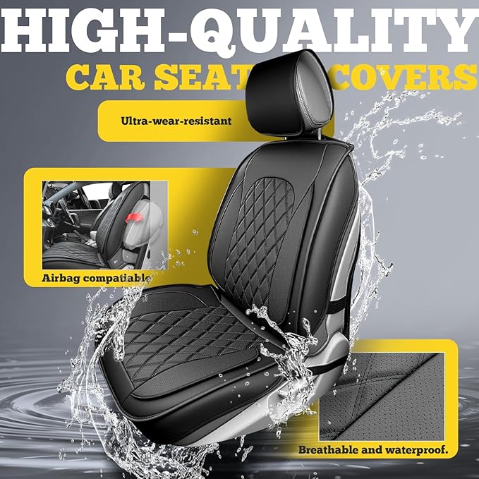 LINGVIDO Car Seat Covers for Front Seats (2 Seats) - Premium Perforated Nappa Leather,Waterproof Shield, Omni-Adapt Fit for S