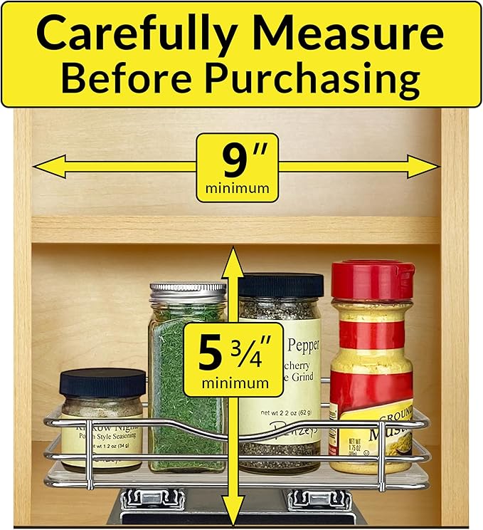 LYNK PROFESSIONAL® Pull Out Spice Organization for Cabinets - 8-3/8 inch Wide – Spice Rack for Inside Cabinets, Slide Out Spi