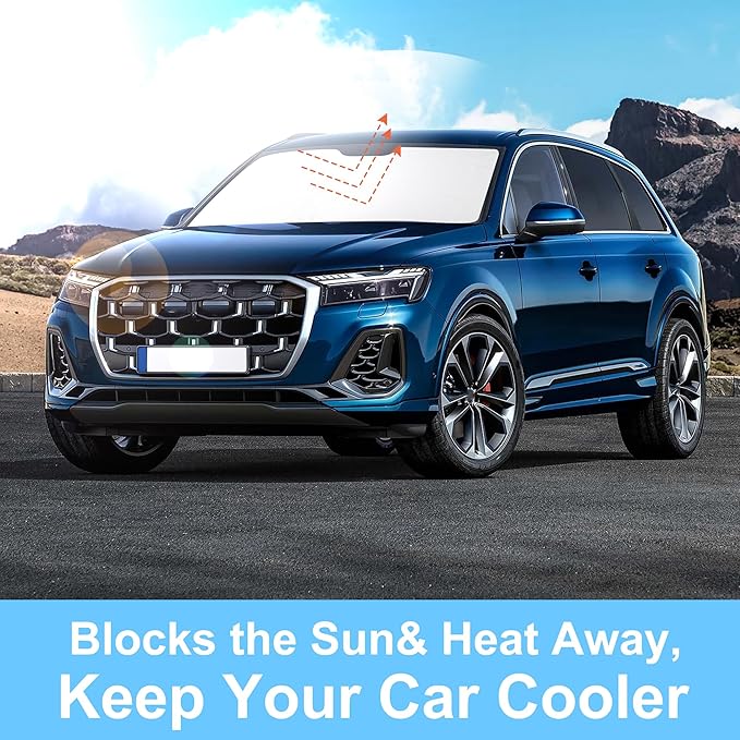 TINGLU Sun Shade for Audi Q7 SUV 2016-2024 2025 Accessories Windshield Sun Shade Window Shade UV Rays Protection Sun Visor Cover with Steering Wheel Sunshade Storage Bag