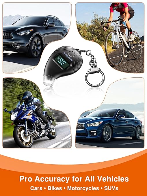 SEAMOUNT Talking Tire Pressure Gauge - Digital Air Gauge with Voice Broadcast | Audible PSI Readings & LED Light | 150 PSI for Car, Truck, Bicycle, Motorcycle | Portable Backlit LCD Keychain (Black)