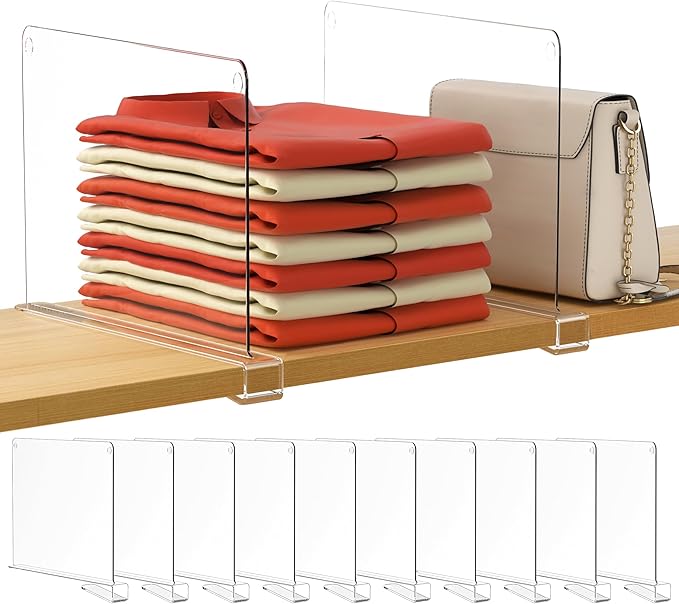 HBlife Clear 12 Inches Tall [Extra Tall Version] Acrylic Shelf Dividers for Closet Organization 10PCS Closet Shelf Divider Cl