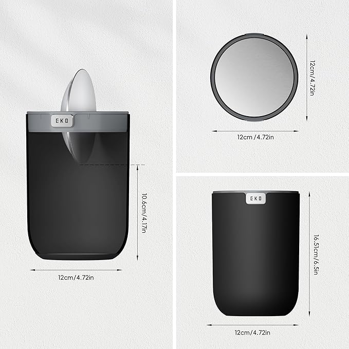 EKO Fandy 0.4 Gal/1.5L Mini Tabletop Trash Bin with Swing-Lid, Desktop Trash Can for Bathroom Countertop, Vanity, Coffee or Office, Small Garbage Bin (Black)