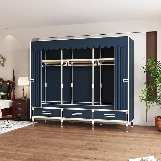 Portable Wardrobe Closet Durable and Easy to Assemble Heavy Duty Clothes Rack with Non-Woven Cover Fabric Best for Bedroom an