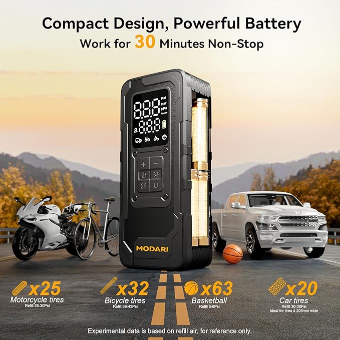 Tire Inflator Portable Air Compressor, Up to 160 PSI Car Tire Inflator, Cordless Air Pump, Portable Tire Pump with Gauge - Portable Tire Inflators for Car, Light Pickup, Bike and More