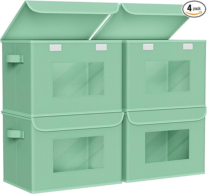 Univivi Collapsible Stackable Storage Bins with Lids [4-Pack] Foldable Fabric Closet Organizer Basket, Closet Organizers and 