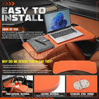 Leather Tray Table Folding Car Table Compatible with Tesla Model 3 Y – Multi-Use Dining Tray & Laptop Stand, Fits Front Driver & Passenger Seats,Orange