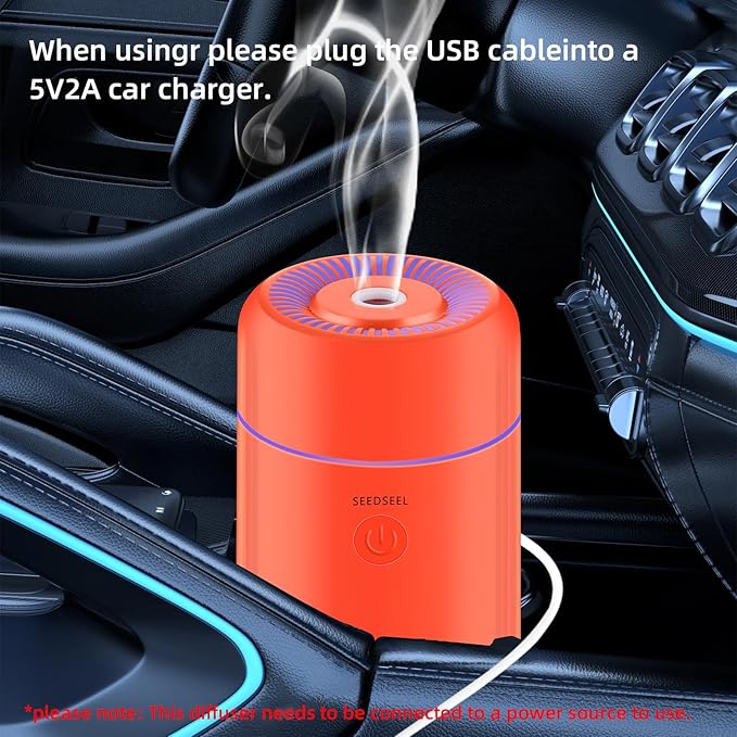 100ML Car Essential Oil Diffuser, Mini Air Humidifier with 7-LED Color Changing, Suitable for Car (Orange)