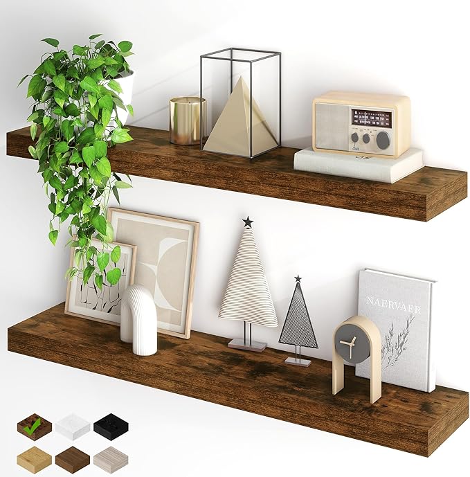 Fun Memories Floating Shelves for Wall, 40Inch Floating Shelves Set of 2, Hanging Shelf with Invisible Brackets, Wood Shelves