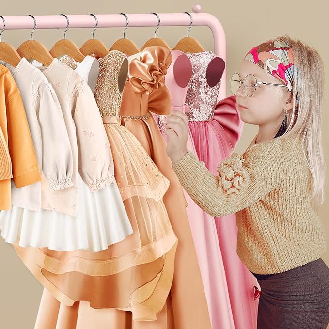 mirolam Kids Clothing Rack - Dress Up Storage - Dress Up Rack for Little Girls - Small Kids Costume Wardrobe with 2 Fabric Sh