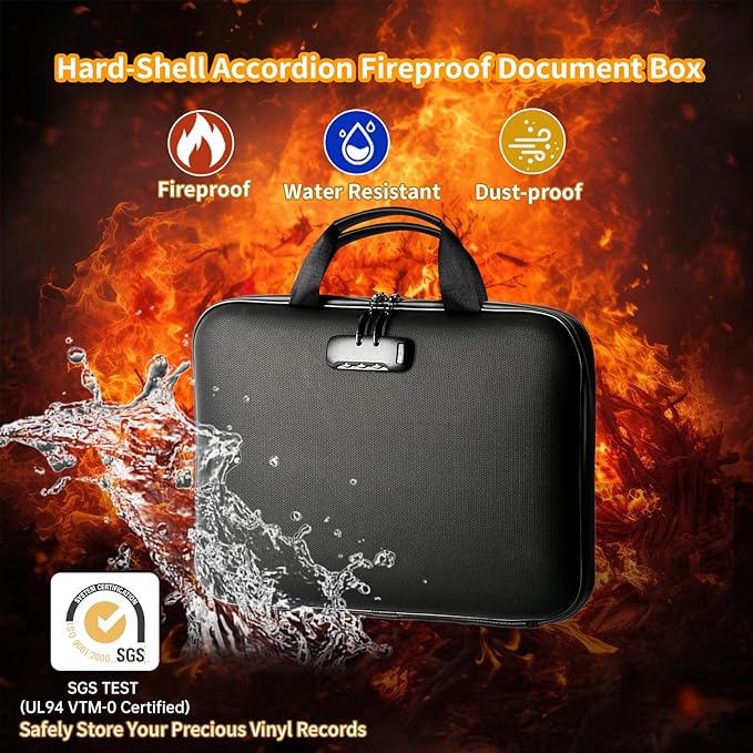 Fireproof Document Box with Lock, Portable Hard-Shell Case Fireproof File Box for Documents, Waterproof Document Box File Org